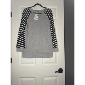 Hemish Long Sleeve Gray Crewneck Striped Raglan Sleeve Tunic Top Xl NWT